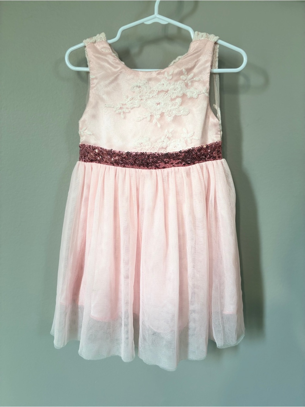 Girls Pink Lace & Sequin Party Dress Floral Tulle Size 18 months